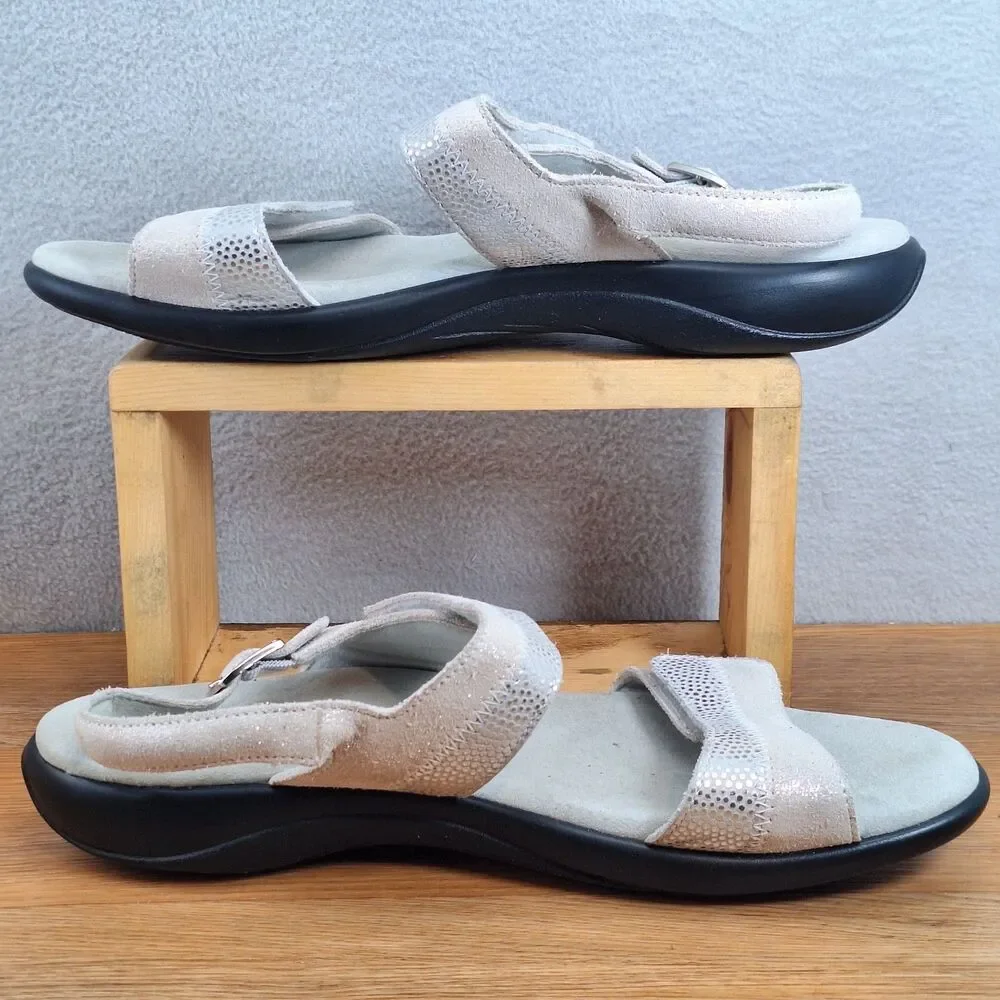 SAS Nudu Women's 10.5 Narrow Slingback Sandals White Cream Sparkle Leather USA